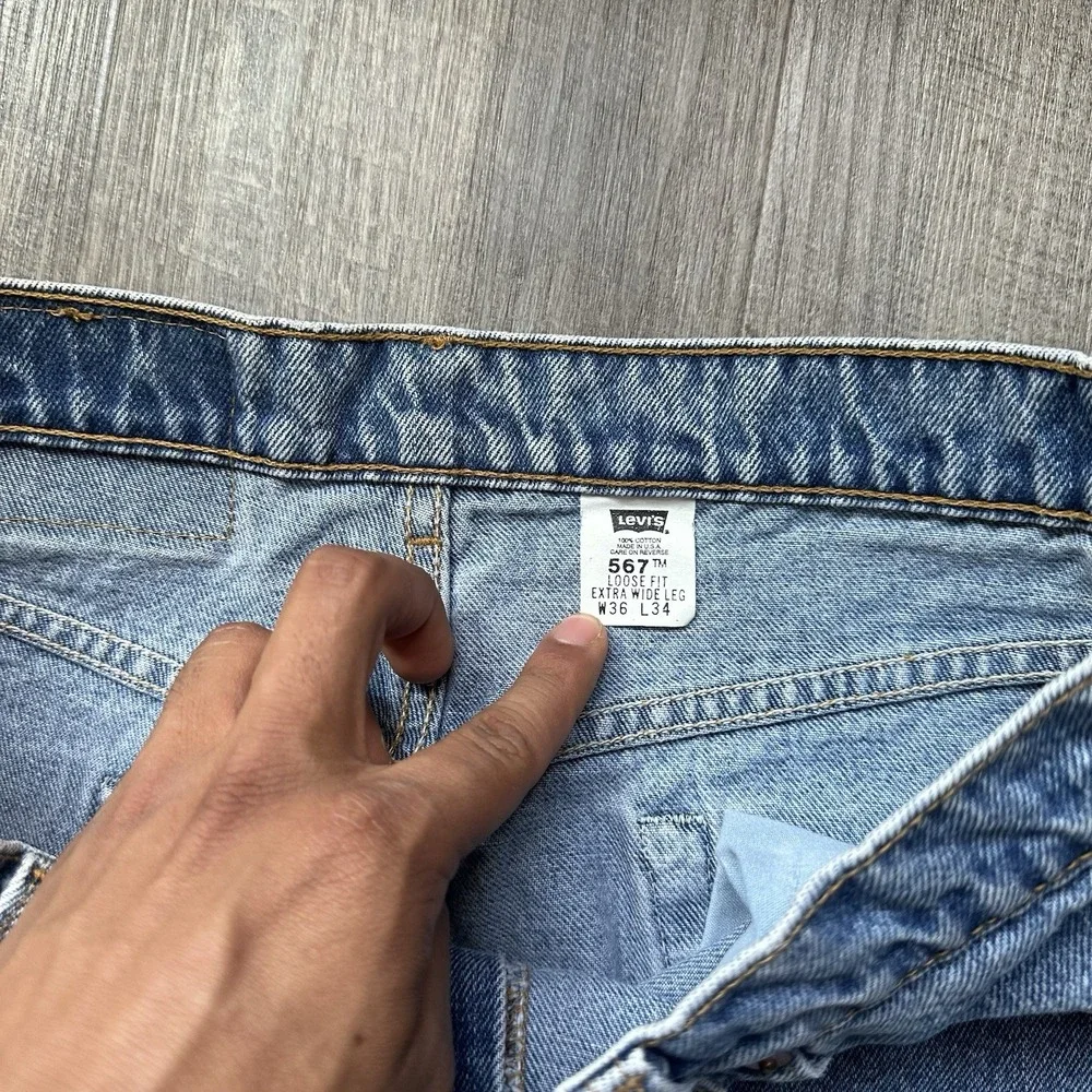 Vintage Levis 567 Jeans Mens 36x34 Blue Baggy 90s Made USA Loose Extra Wide Le
